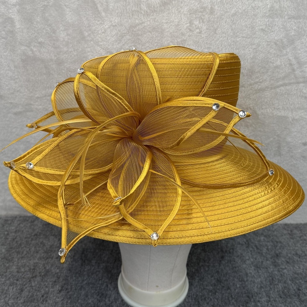 VTG Ben Marc Hat Sun Womens Adjustable Gold Rhinestone Wide Brim Church Derby